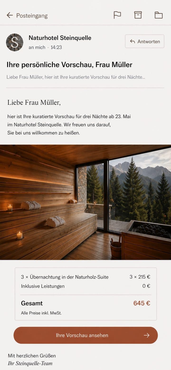 Persönliche Angebots-Vorschau Naturhotel Steinquelle: Drei Nächte ab 23. Mai, 645 €